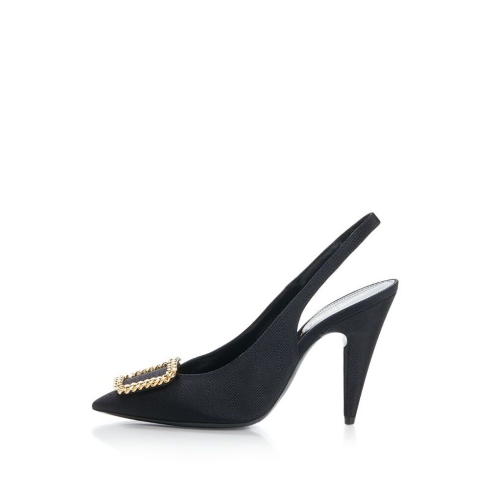 SAINT LAURENT Womens Black Curb-Chain St. Sulpice Slip On Slingback 37 - Picture 3 of 5